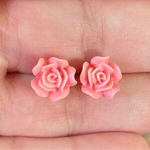 Pink Rose Flower Hypoallergenic Stud Earrings